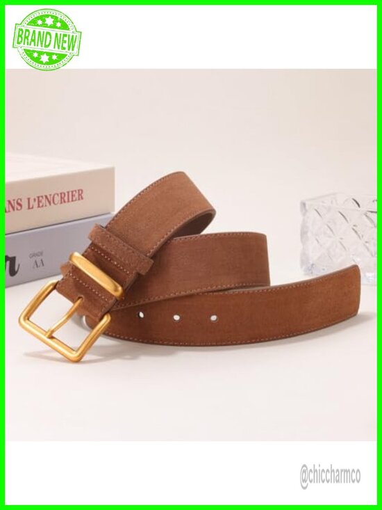 Wide Suede Leather Belt with Gold Buckle for Dresses and Jeans main image 4